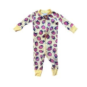 Hanna Andersson One Piece Yellow PJs with Strawberries 6-12